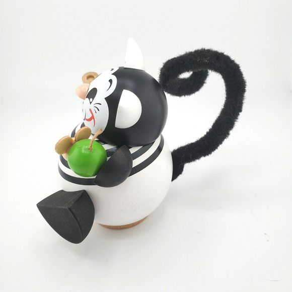 Vintage German Incense Smoker Kitten/Cat w/Pipe & Mouse 4" Black & White Wooden - Picture 2 of 10